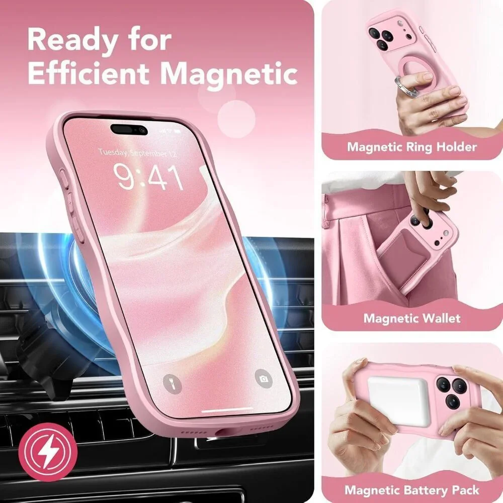 Women Peach Pink Iphone 17 Pro Max Case Full Camera Protection Mag Safe